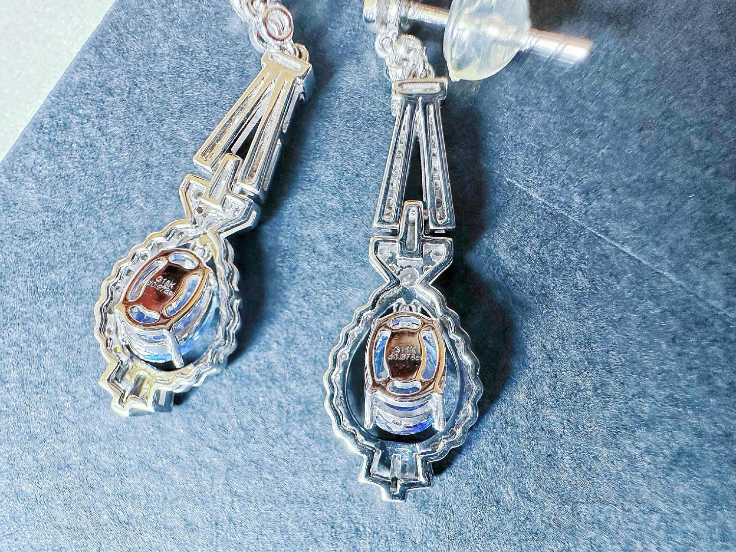 Natural Sri Lanka Cornflower Blue Sapphire Set in 18k White Gold Earrings,  Diamond Ear Studs, September Birthstone