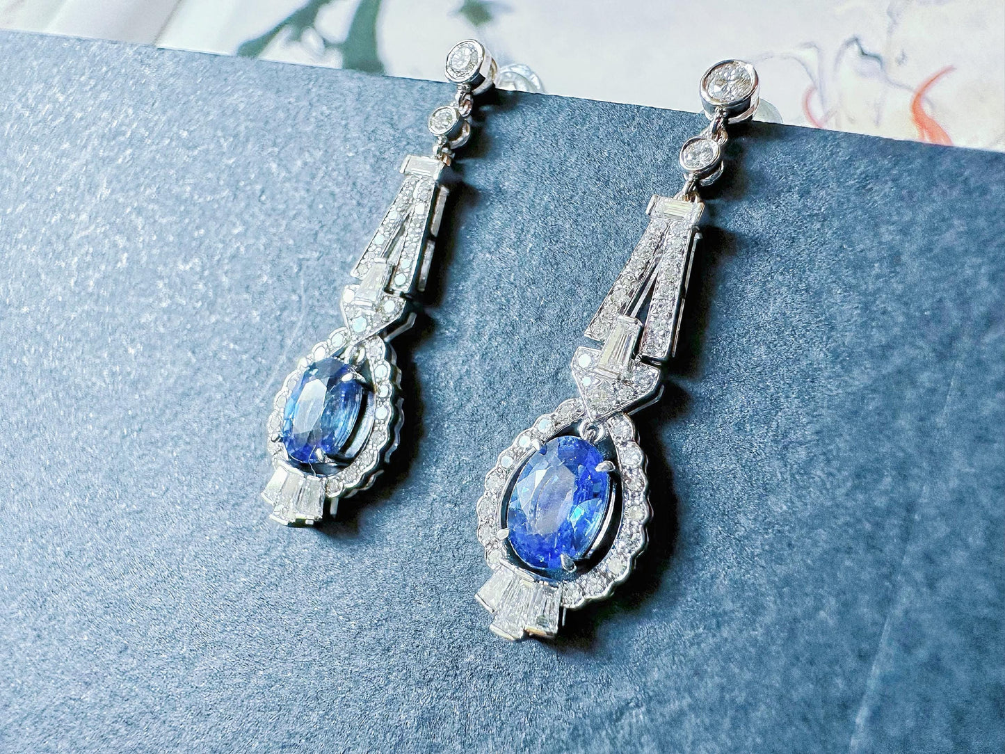 Natural Sri Lanka Cornflower Blue Sapphire Set in 18k White Gold Earrings,  Diamond Ear Studs, September Birthstone