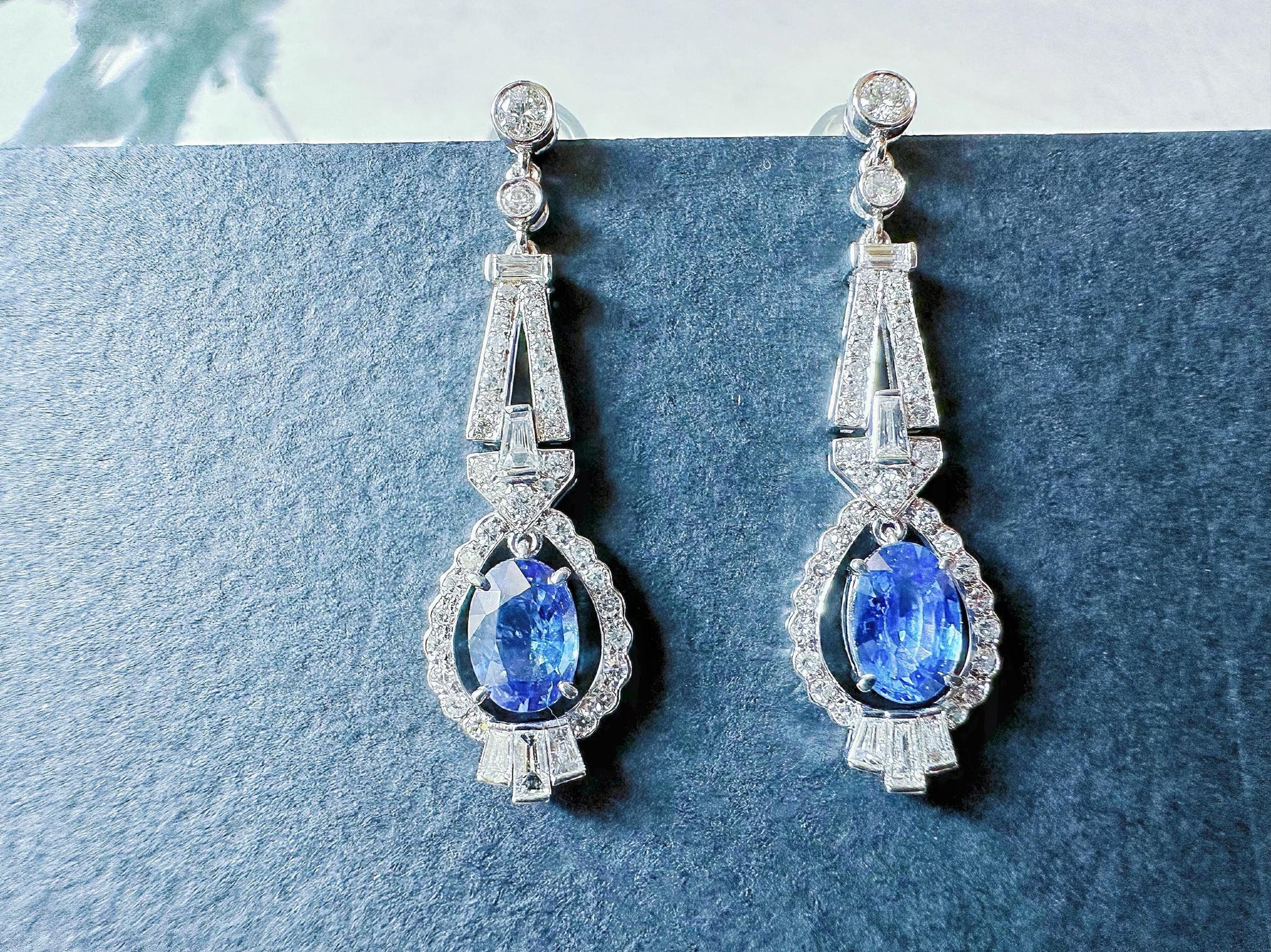 Blue Sapphires Dangle Earrings