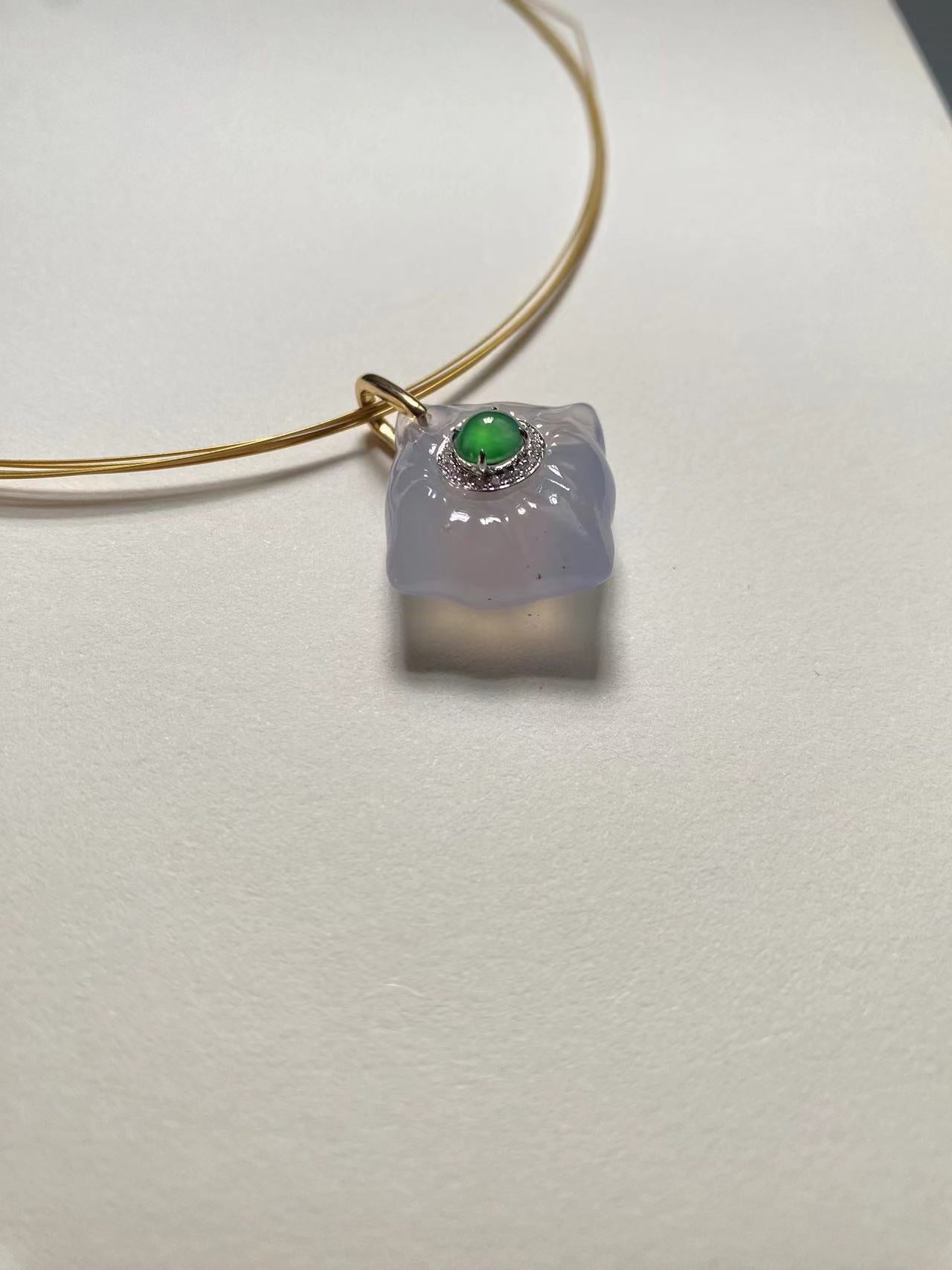 Imperial Green Jadeite and White Agate Pendant