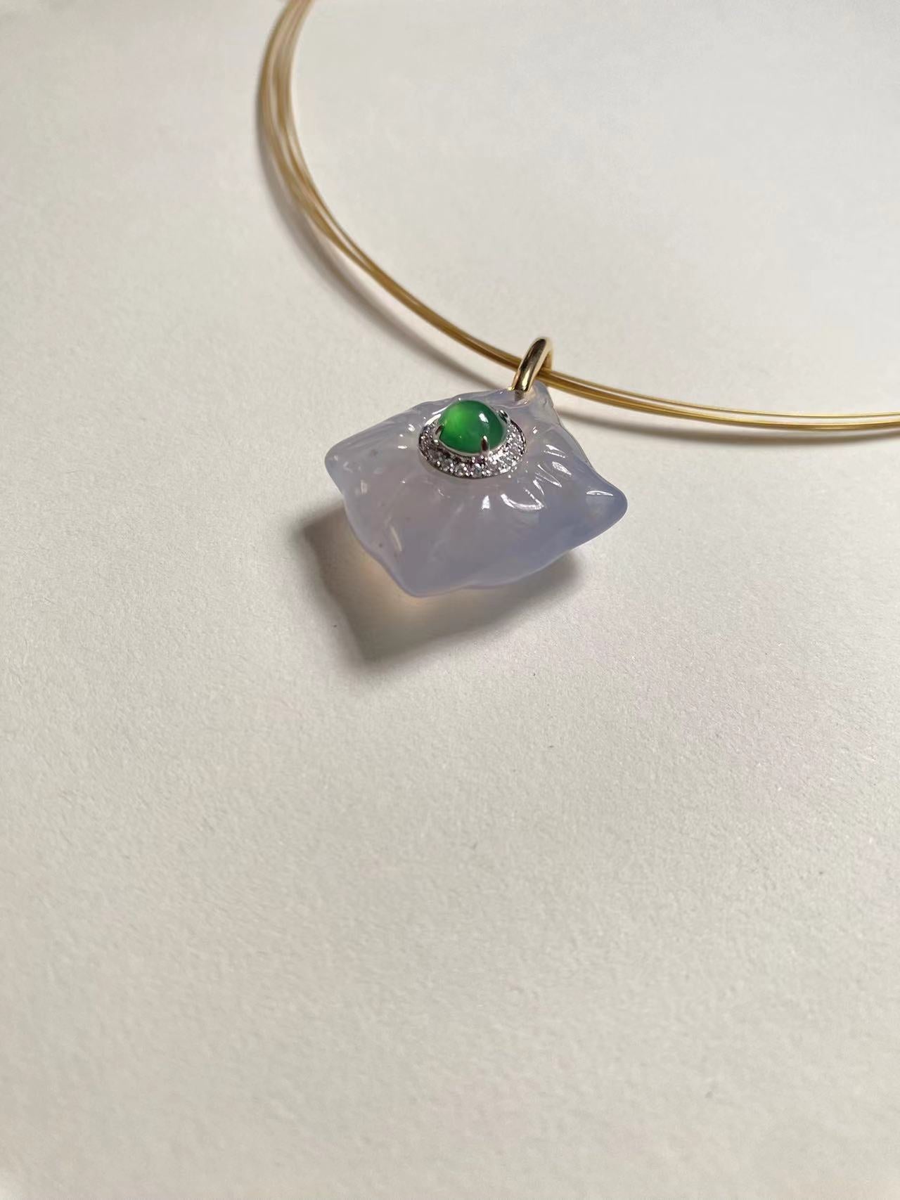 Imperial Green Jadeite and White Agate Pendant