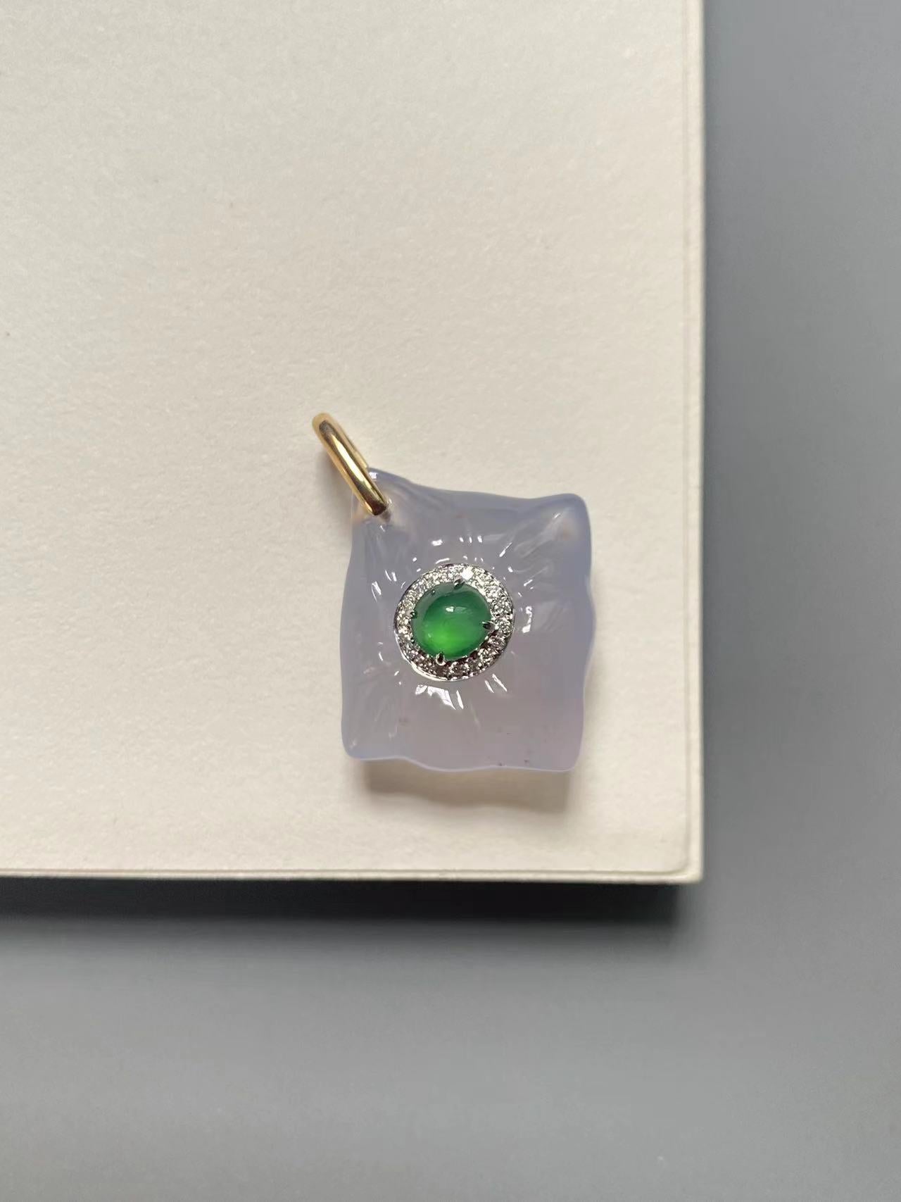 Imperial Green Jadeite and White Agate Pendant