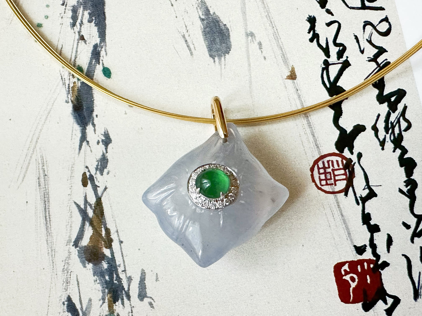 Imperial Green Jadeite and White Agate Pendant