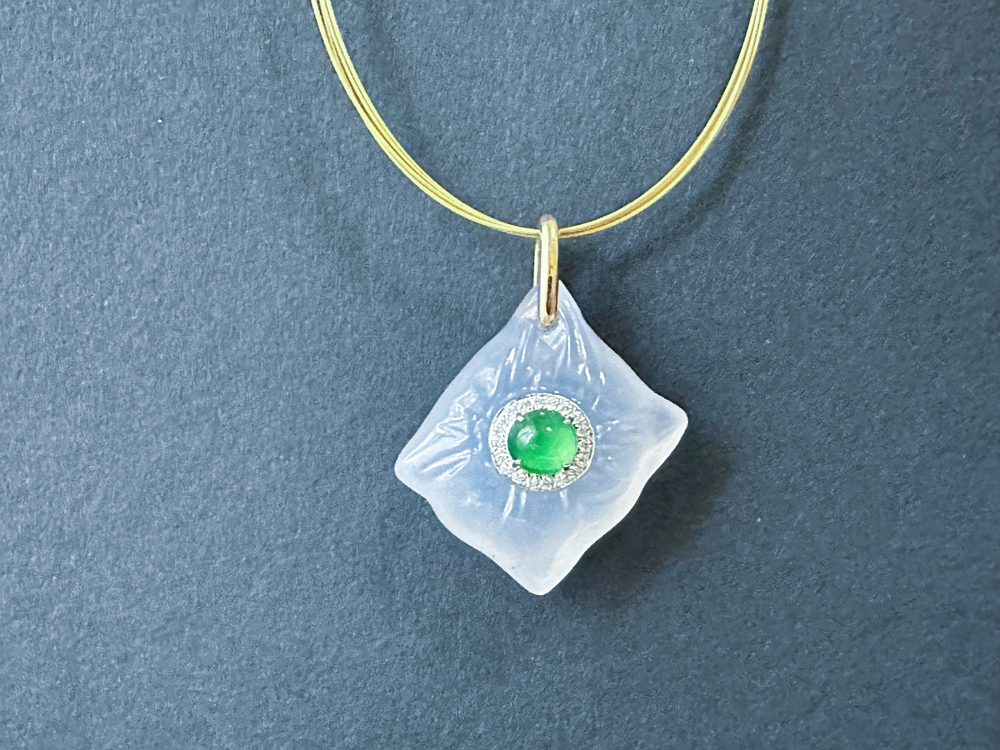 Imperial Green Jadeite and White Agate Pendant