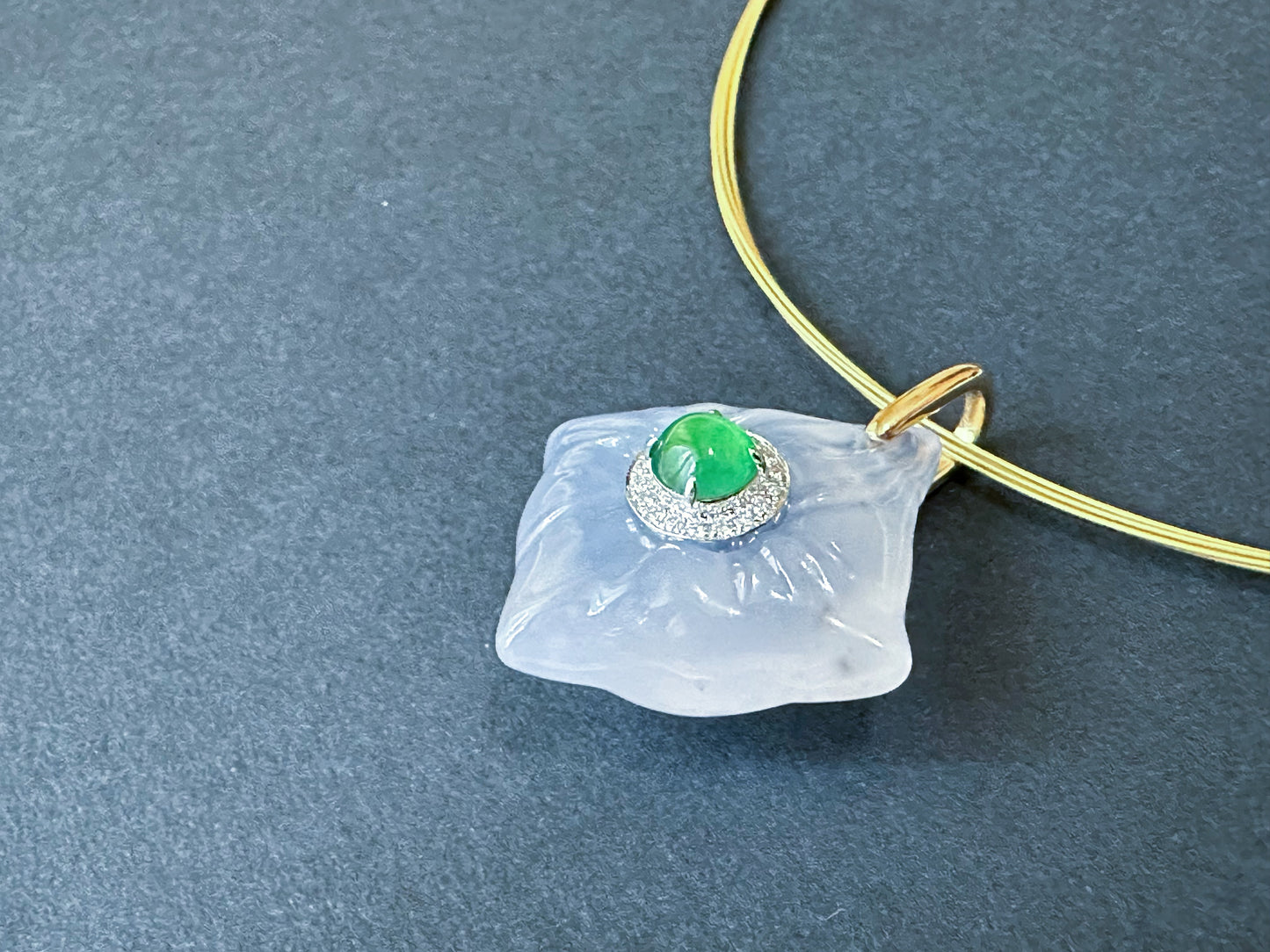 Imperial Green Jadeite and White Agate Pendant