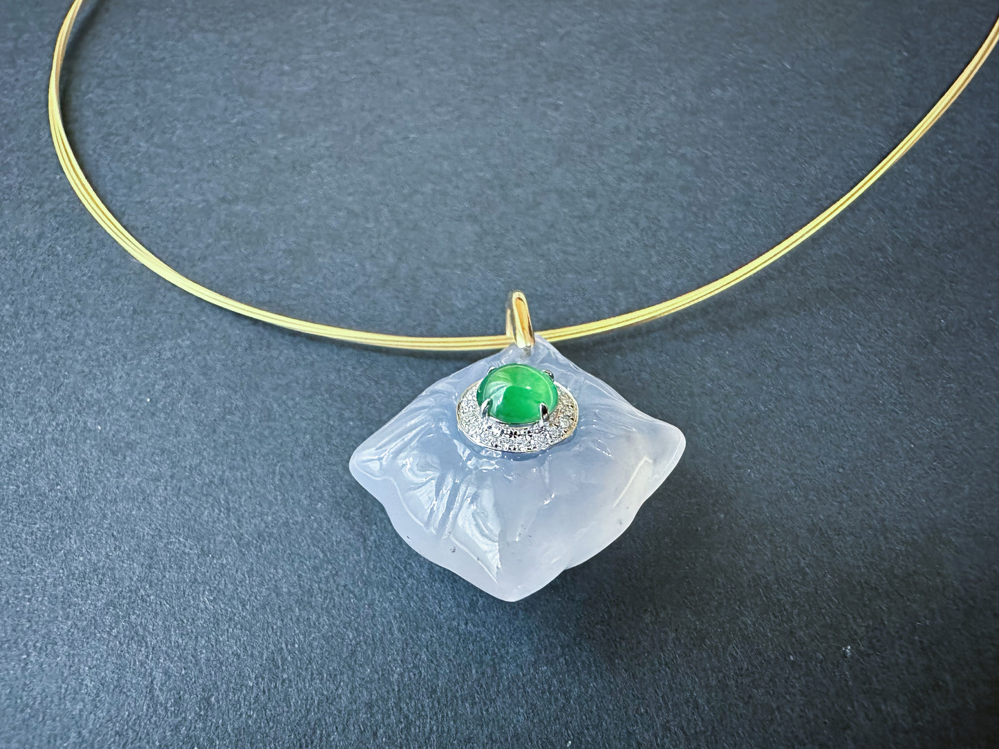 Imperial Green Jadeite and White Agate Pendant