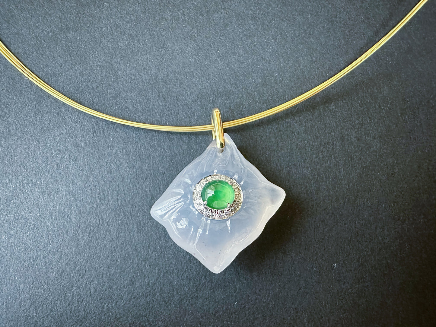 Imperial Green Jadeite and White Agate Pendant