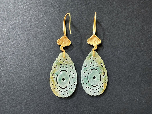 Handcrafted Bicolor Jade Earrings