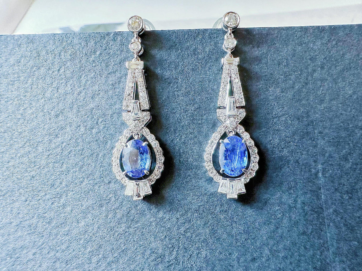 Natural Sri Lanka Cornflower Blue Sapphire Set in 18k White Gold Earrings,  Diamond Ear Studs, September Birthstone