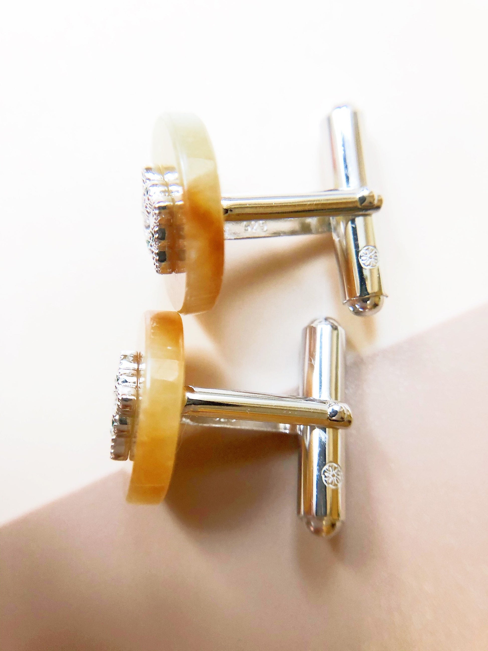 Natural Myanmar Yellow Jade Unisex Cufflinks — Type A Jadeite in 925 Silver