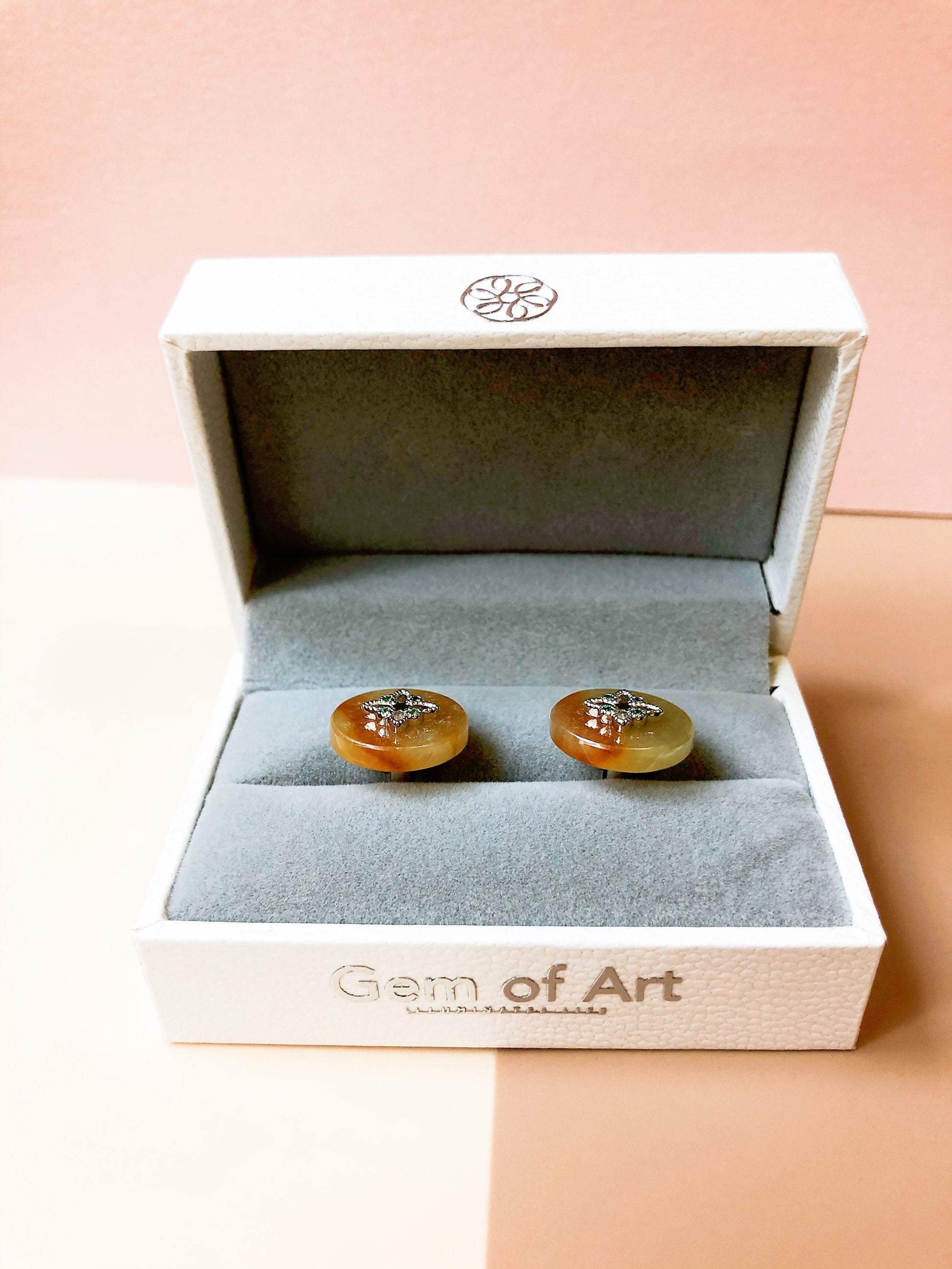 Natural Myanmar Yellow Jade Unisex Cufflinks — Type A Jadeite in 925 Silver