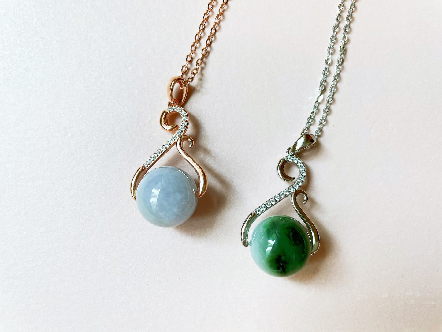 Myanmar Green and Lavender Type-A Natural Jadeite Bead Pendant Necklace