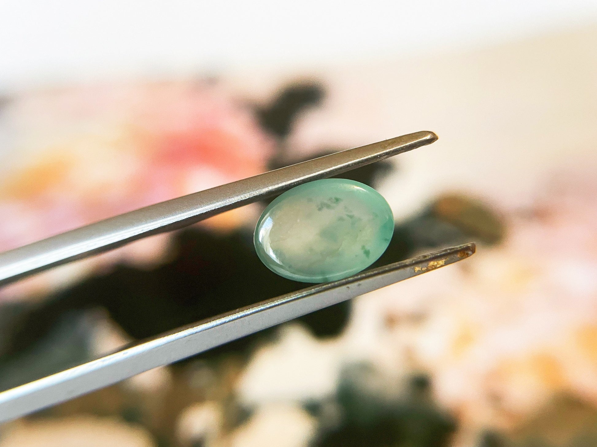 Natural Myanmar Icy Green Jade Cabochon, for Jewelry Making 2.21 Ct