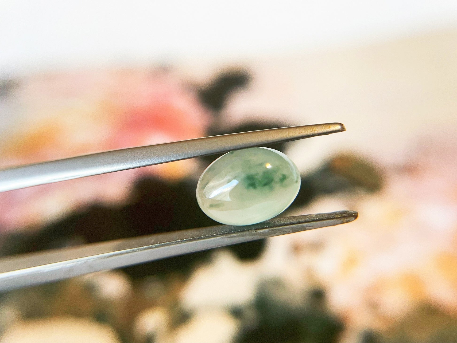 Natural Myanmar Icy Green Jade Cabochon, for Jewelry Making 2.21 Ct