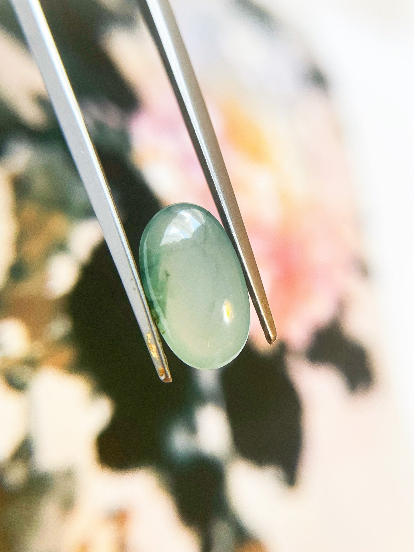 Natural Myanmar Icy Pale Green Jade Cabochon, for Jewelry Making 4.71 Ct