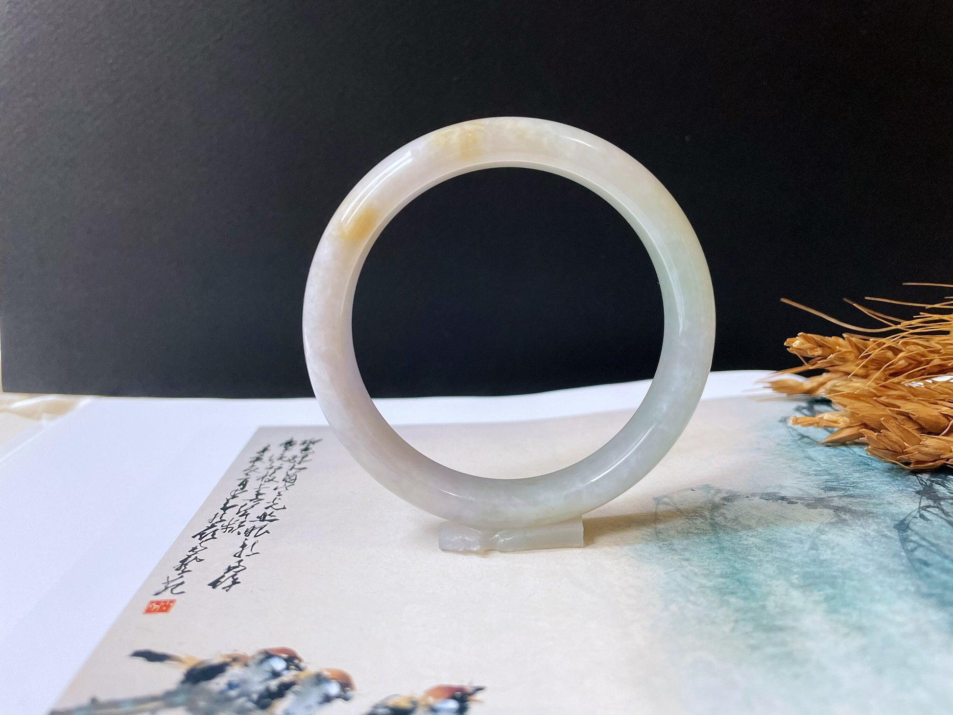 Natural Myanmar Tricolor Jade Bangle, 54.9 mm