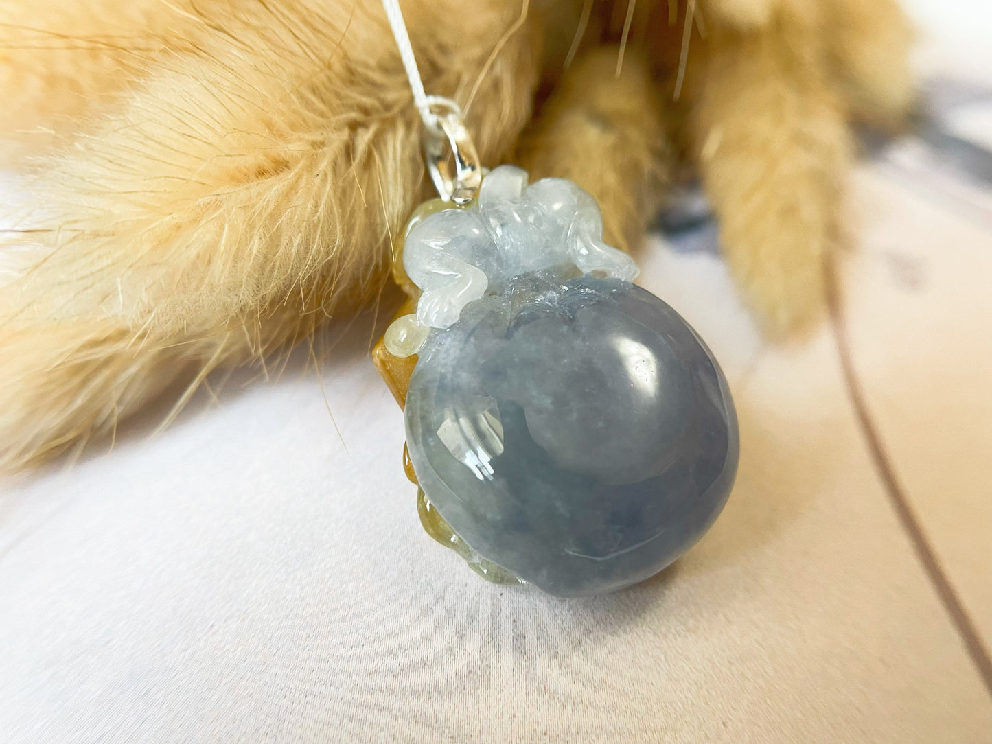 One-of-a-Kind Bicolor Jadeite Monkey, 18K White Gold Diamond Necklace, Natural Myanmar Art Jewelry, Rare Dual-Tone Gemstone, Artisan Gift