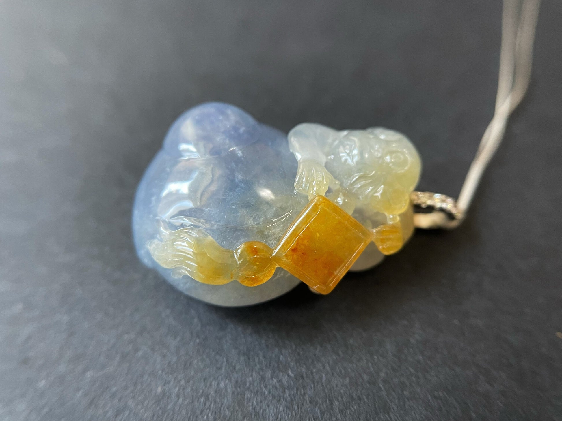 One-of-a-Kind Bicolor Jadeite Monkey, 18K White Gold Diamond Necklace, Natural Myanmar Art Jewelry, Rare Dual-Tone Gemstone, Artisan Gift