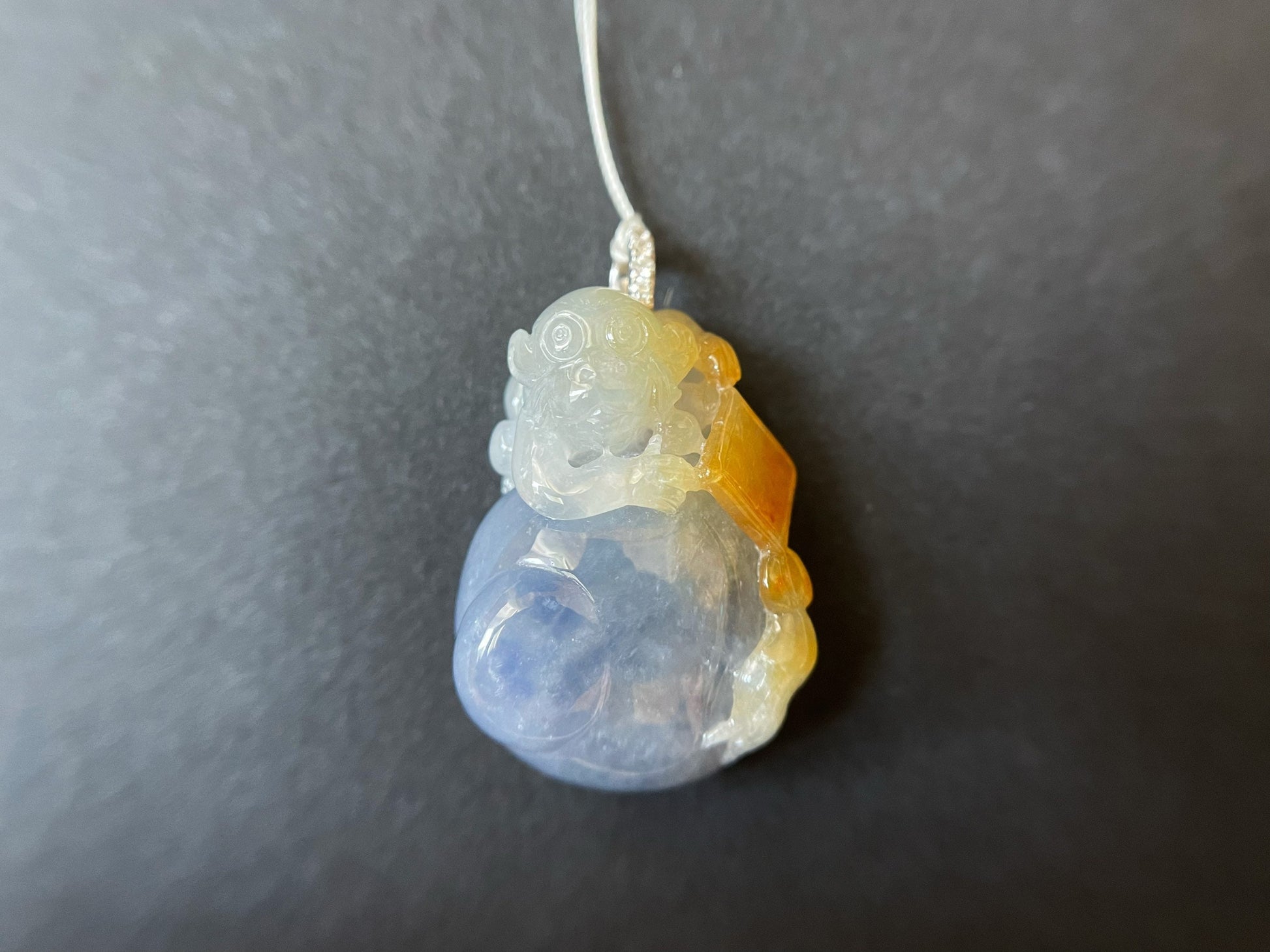 One-of-a-Kind Bicolor Jadeite Monkey, 18K White Gold Diamond Necklace, Natural Myanmar Art Jewelry, Rare Dual-Tone Gemstone, Artisan Gift