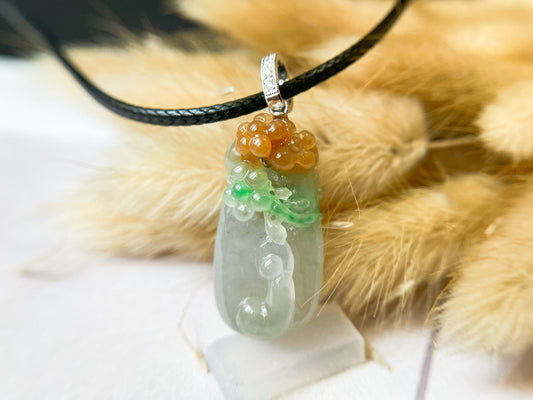 Natural Myanmar Icy Type Tricolor Jade Pendant in 18K Gold and Diamond, Enlightenment under the Bodhi tree