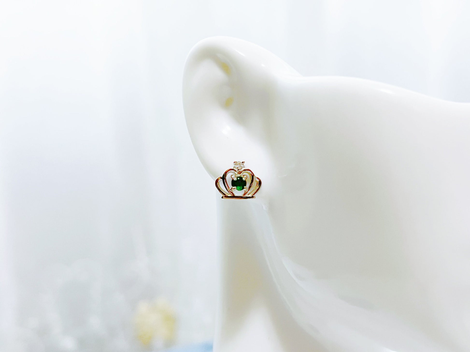 Natural Myanmar Green Jade Crown Earrings in Silver