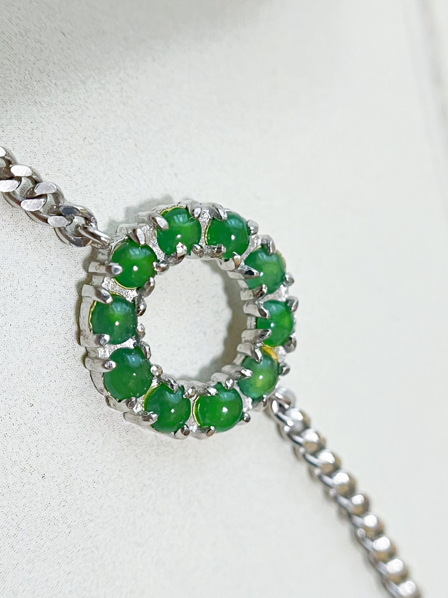 Natural Myanmar Green Jade Bracelet in Silver, Charm Bracelet