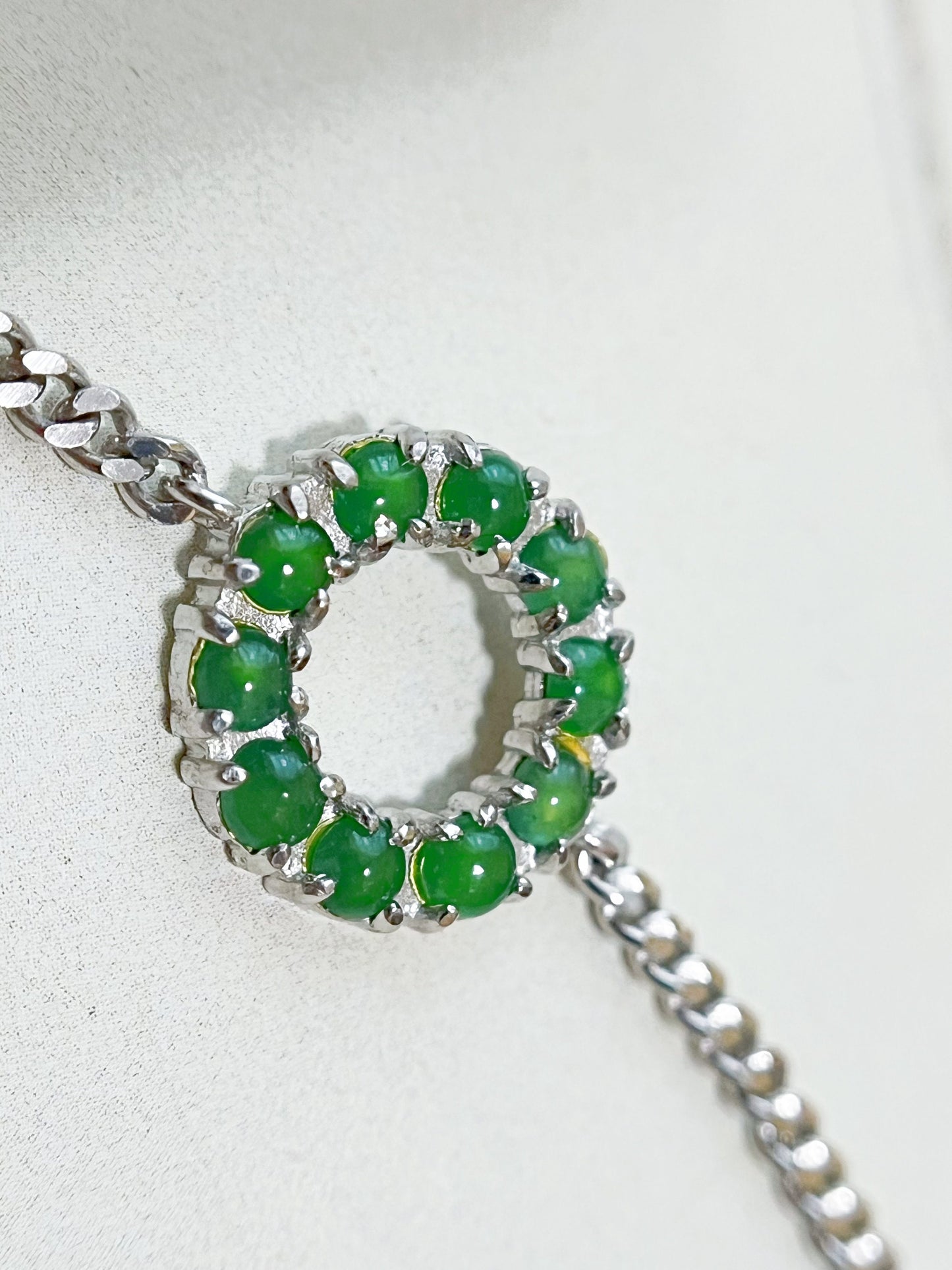 Natural Myanmar Green Jade Bracelet in Silver, Charm Bracelet