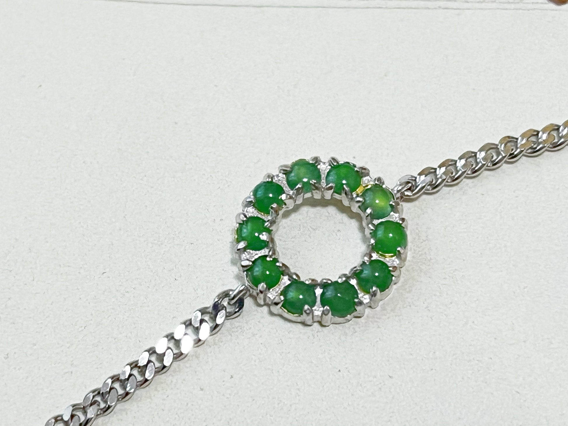 Natural Myanmar Green Jade Bracelet in Silver, Charm Bracelet