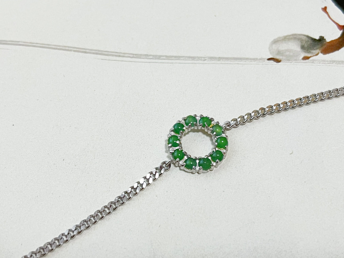 Natural Myanmar Green Jade Bracelet in Silver, Charm Bracelet