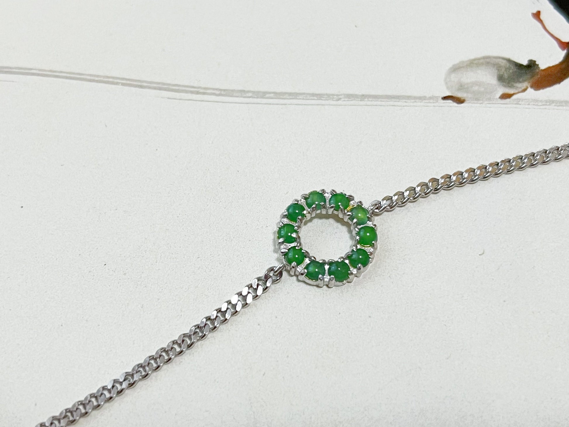 Natural Myanmar Green Jade Bracelet in Silver, Charm Bracelet