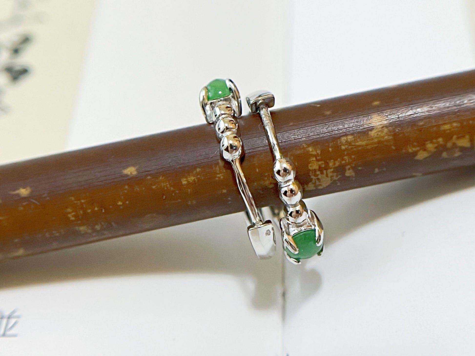 Natural Myanmar Vivid Green Jadeite Jade Cabochons Huggie Hoop Earrings