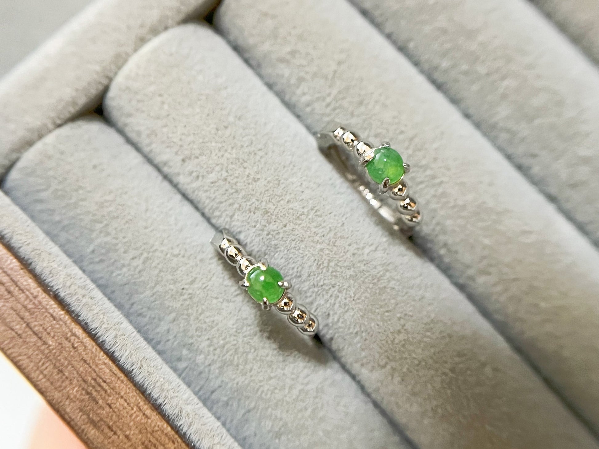 Natural Myanmar Vivid Green Jadeite Jade Cabochons Huggie Hoop Earrings