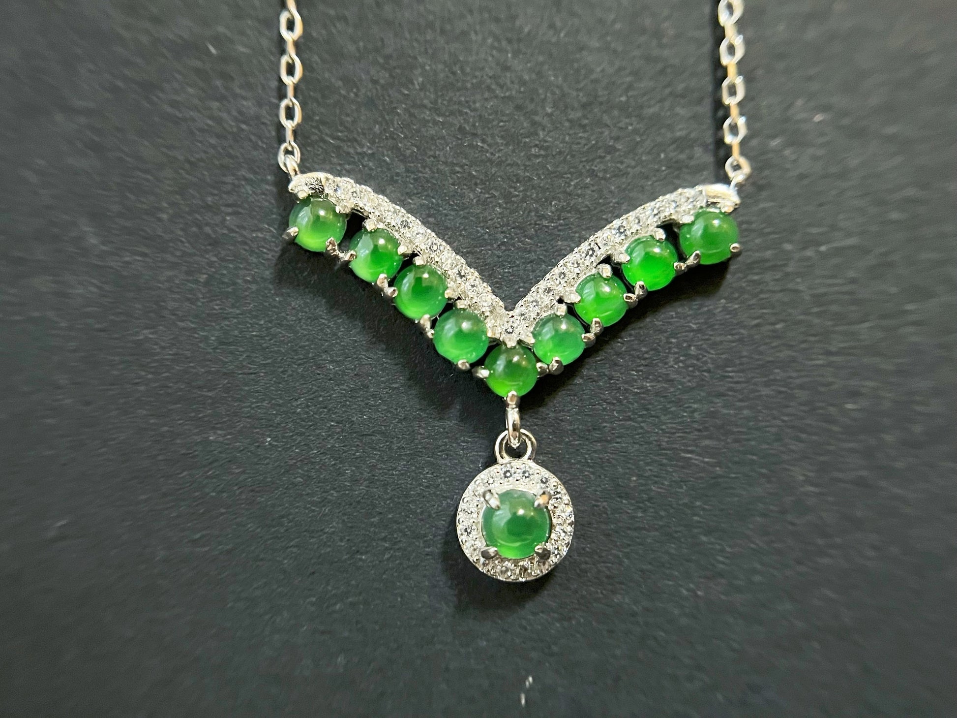 Natural Imperial Green Jade Pendant with Silver Necklace