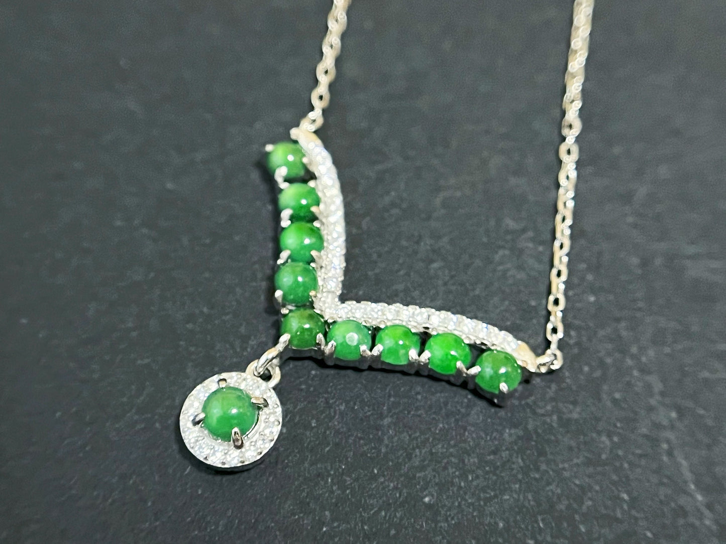 Natural Imperial Green Jade Pendant with Silver Necklace