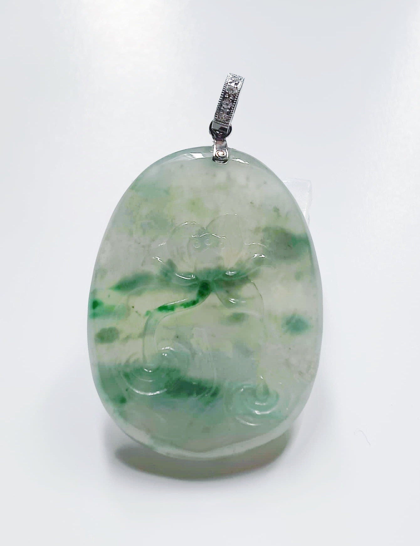 Natural Myanmar Icy Type Bluish Green Jadeite Floral Patches Lotus Flower Pendant