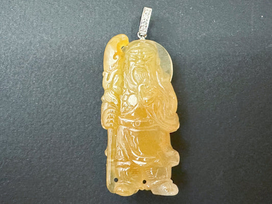 Natural Myanmar Icy Type Jadeite Guan Gong Guan Yu Pendant, God of Wealth, Symbol of Righteous