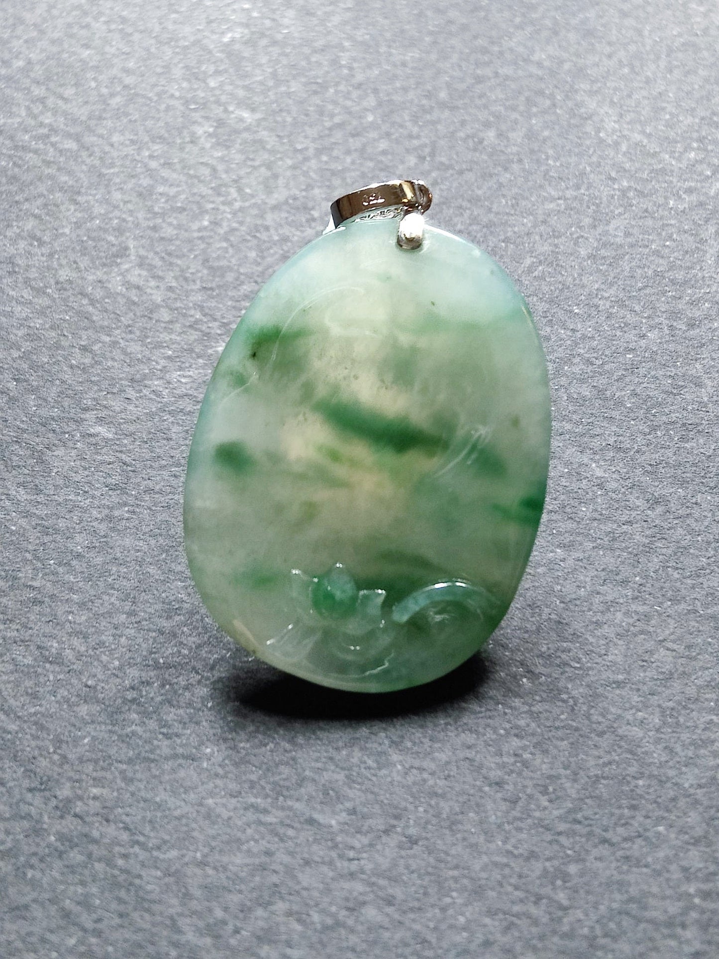 Natural Myanmar Icy Type Bluish Green Jadeite Floral Patches Lotus Flower Pendant