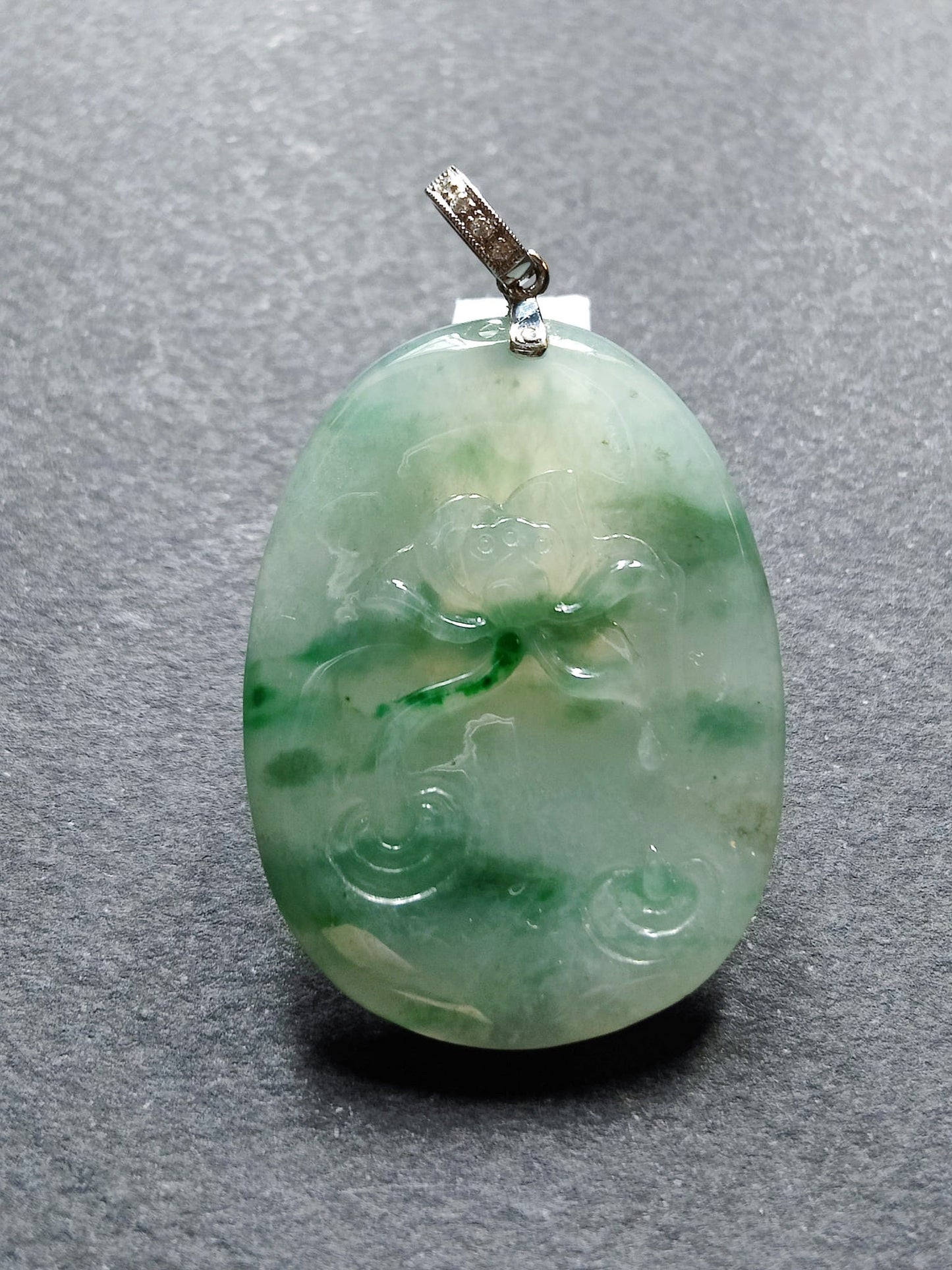 Natural Myanmar Icy Type Bluish Green Jadeite Floral Patches Lotus Flower Pendant