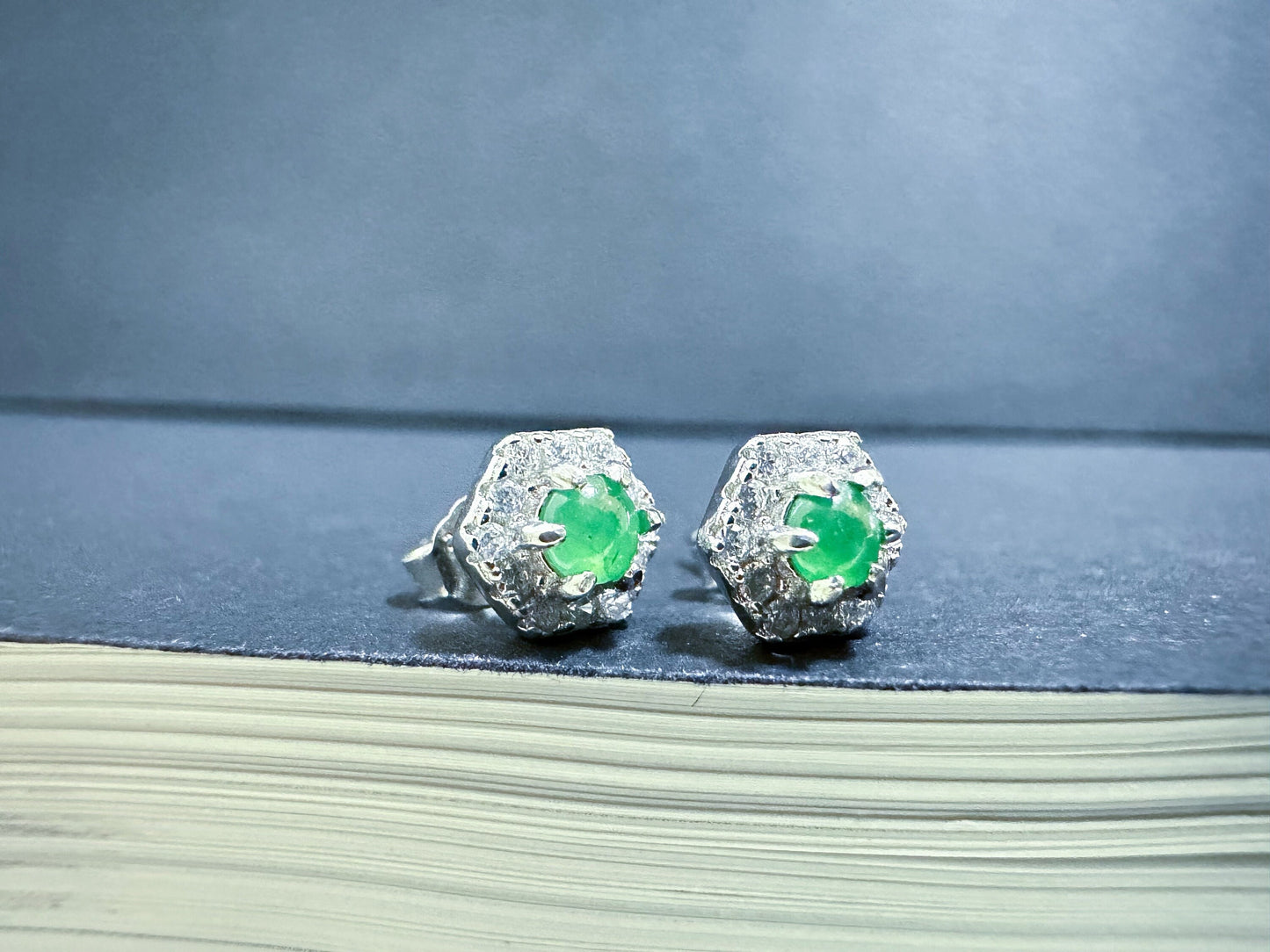 Imperial Green Jadeite Earrings: Sterling Silver Hexagon Studs