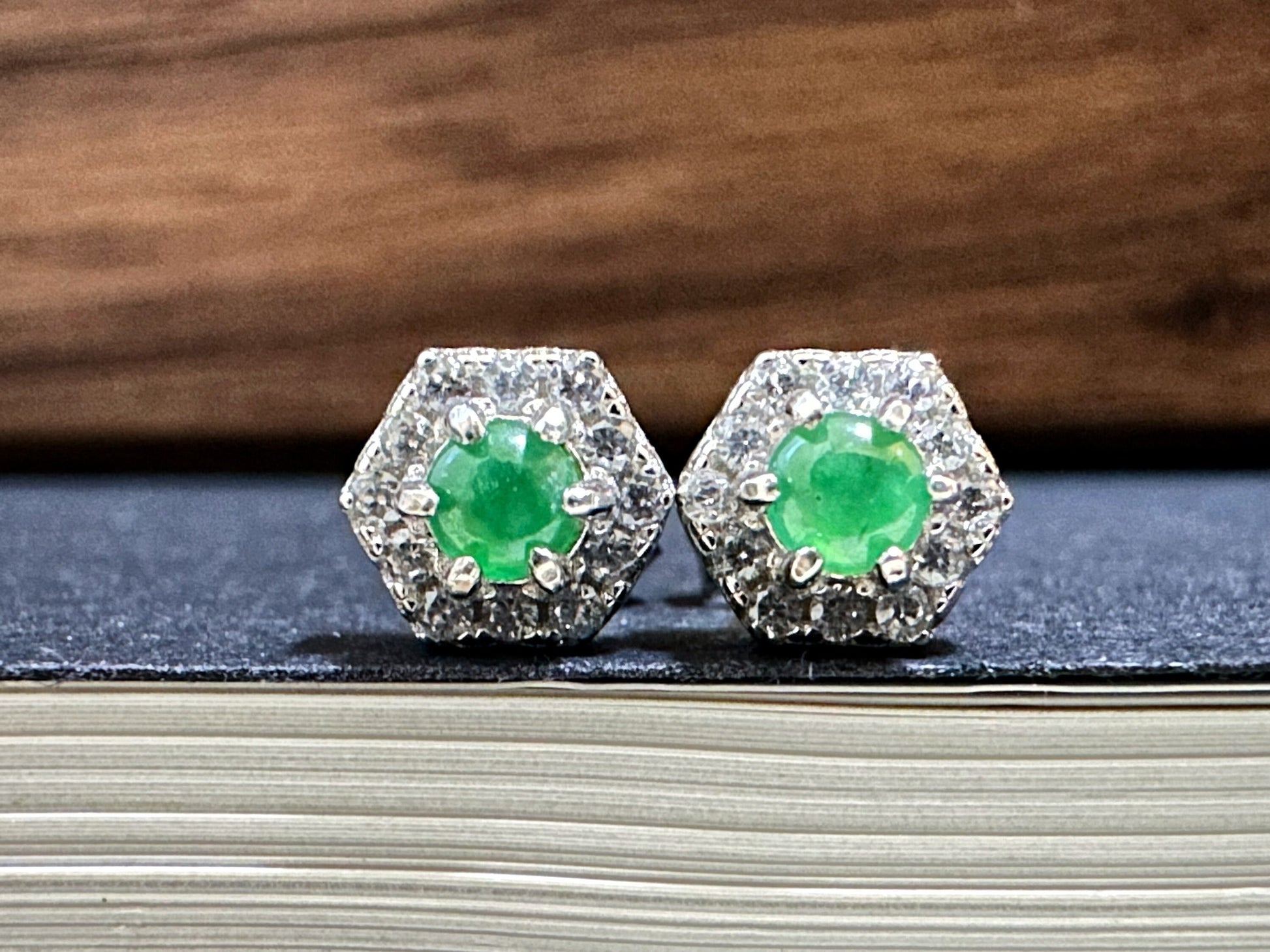 Imperial Green Jadeite Earrings: Sterling Silver Hexagon Studs