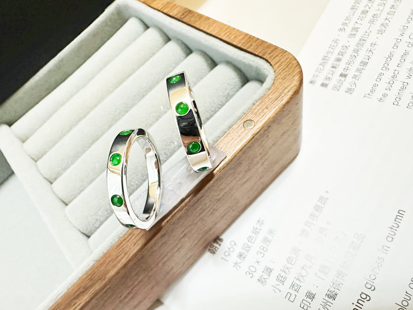 Natural Myanmar Imperial Green Jade Ring in 18K White Gold