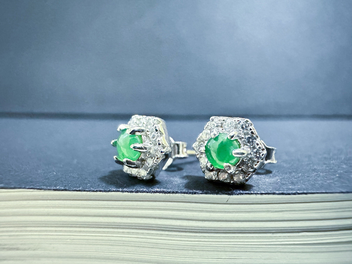 Imperial Green Jadeite Earrings: Sterling Silver Hexagon Studs