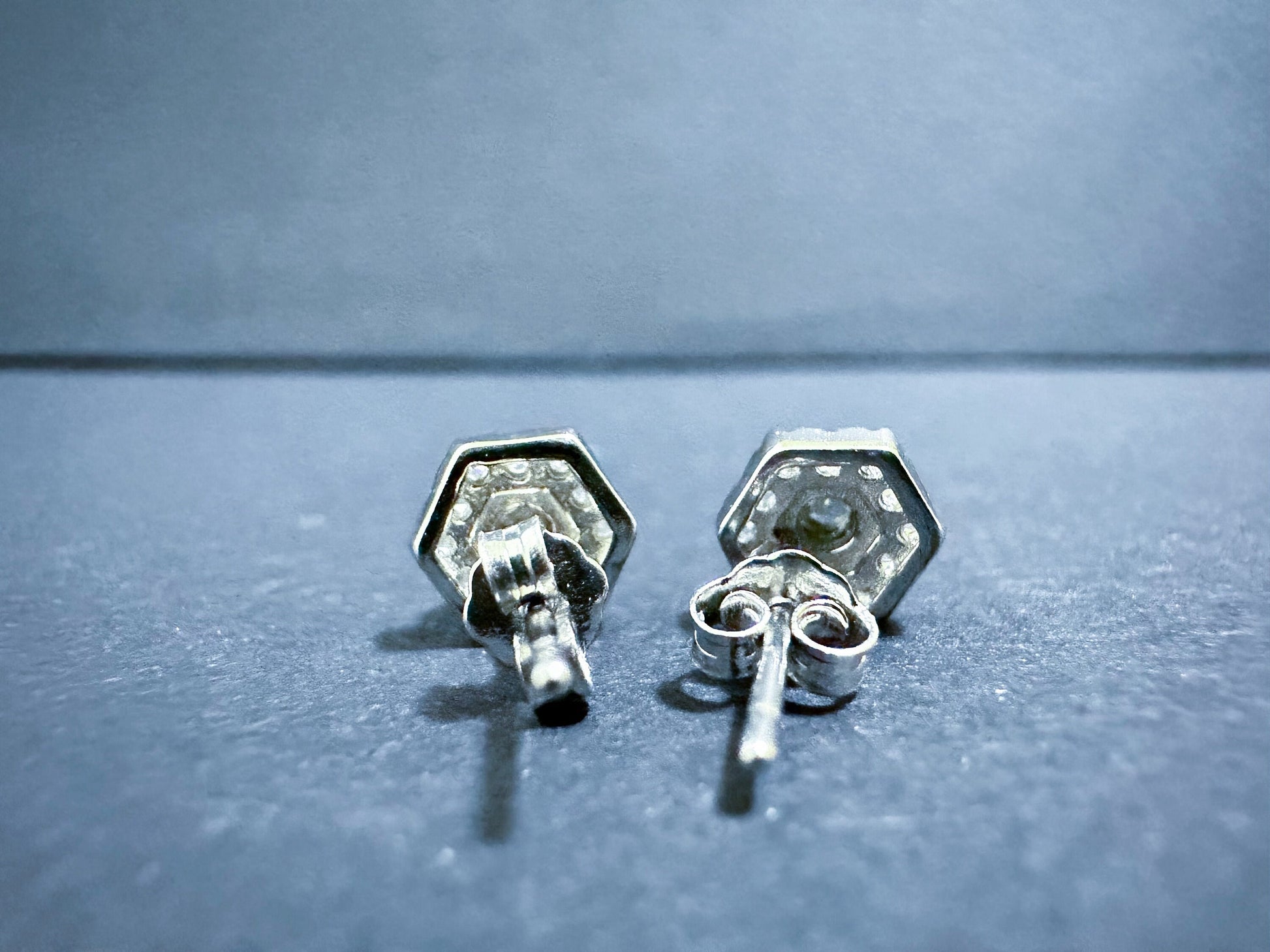 Imperial Green Jadeite Earrings: Sterling Silver Hexagon Studs