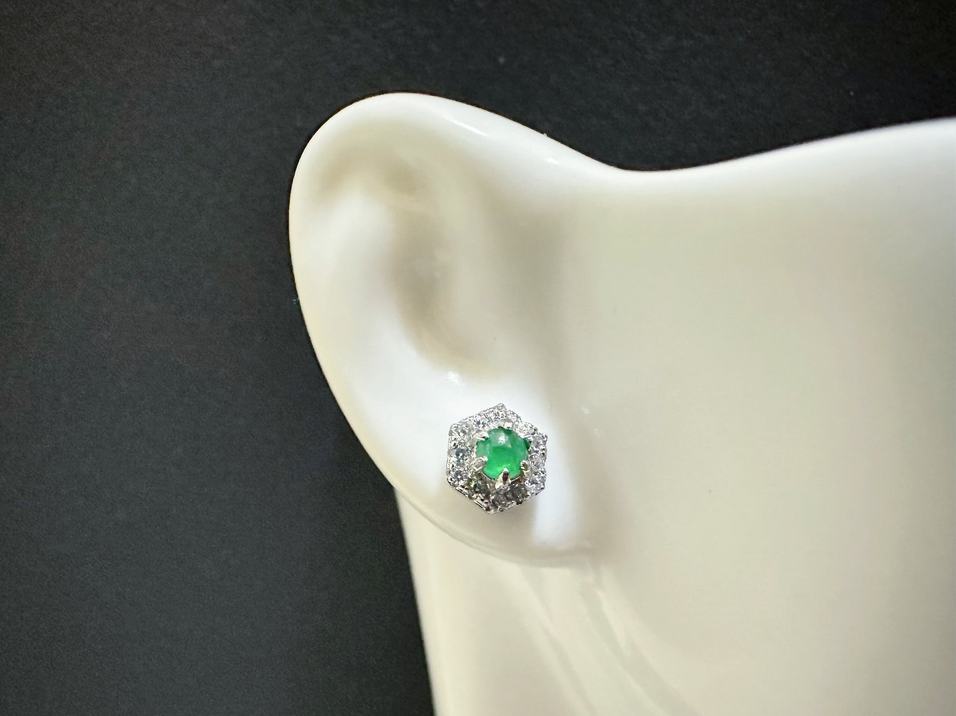 Imperial Green Jadeite Earrings: Sterling Silver Hexagon Studs