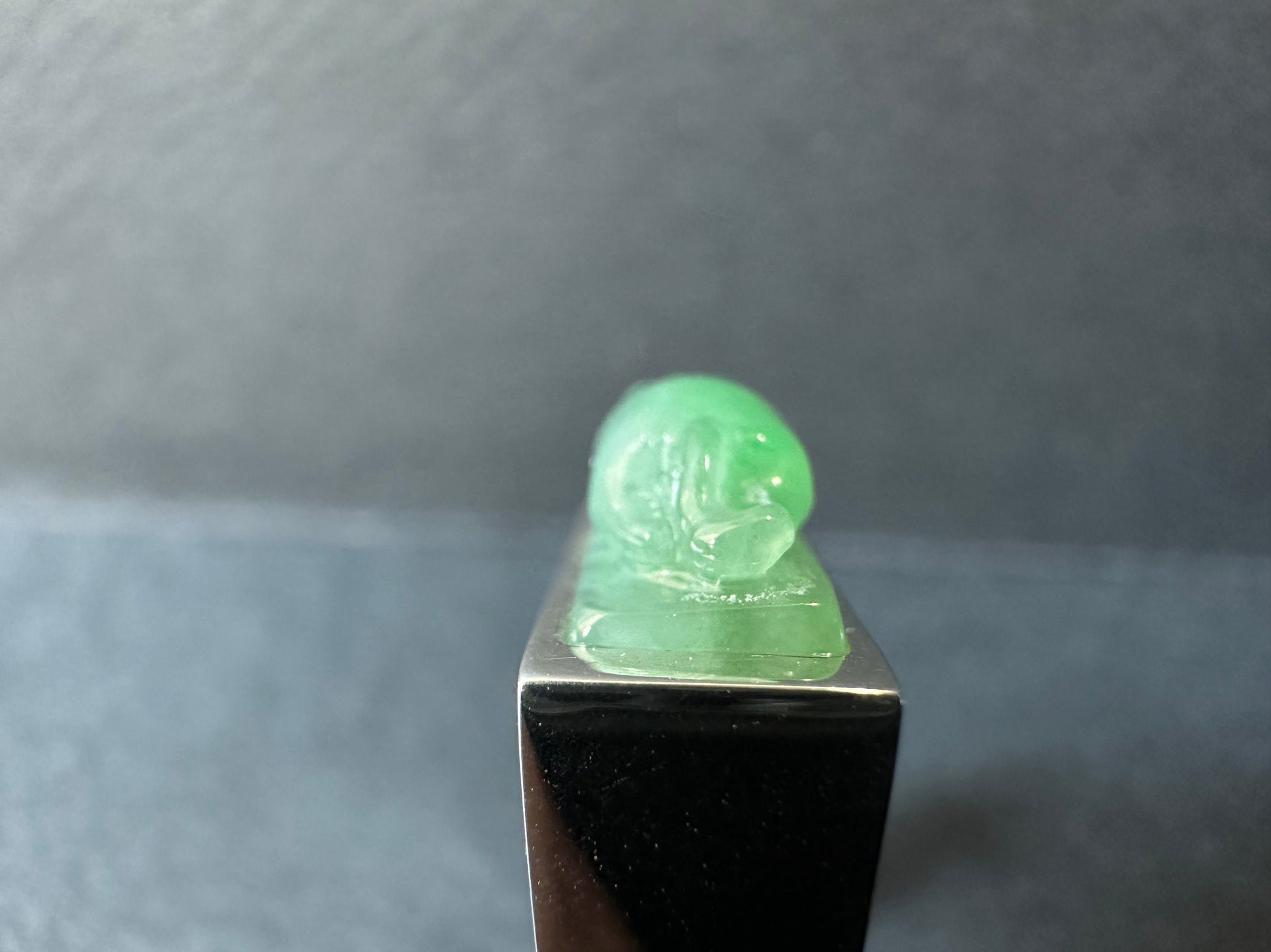 Natural Myanmar Green Jade Cat Silver Ring