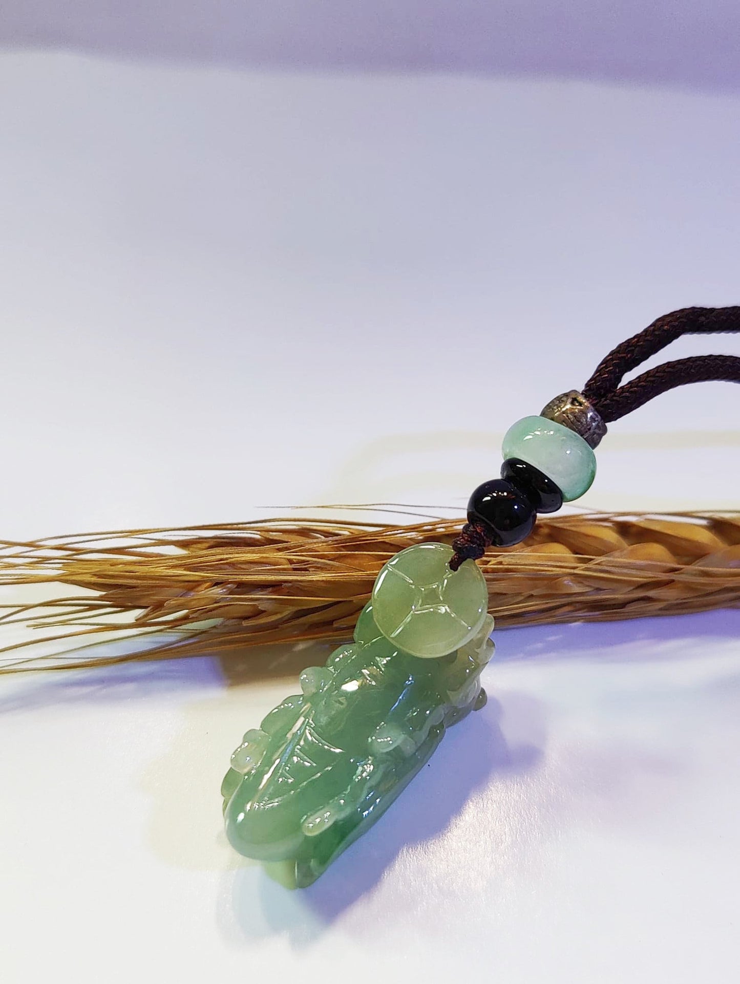Natural Tricolor Jade Pendant - Hand Carved Cicada Charm with Icy Green Yellow White Jade