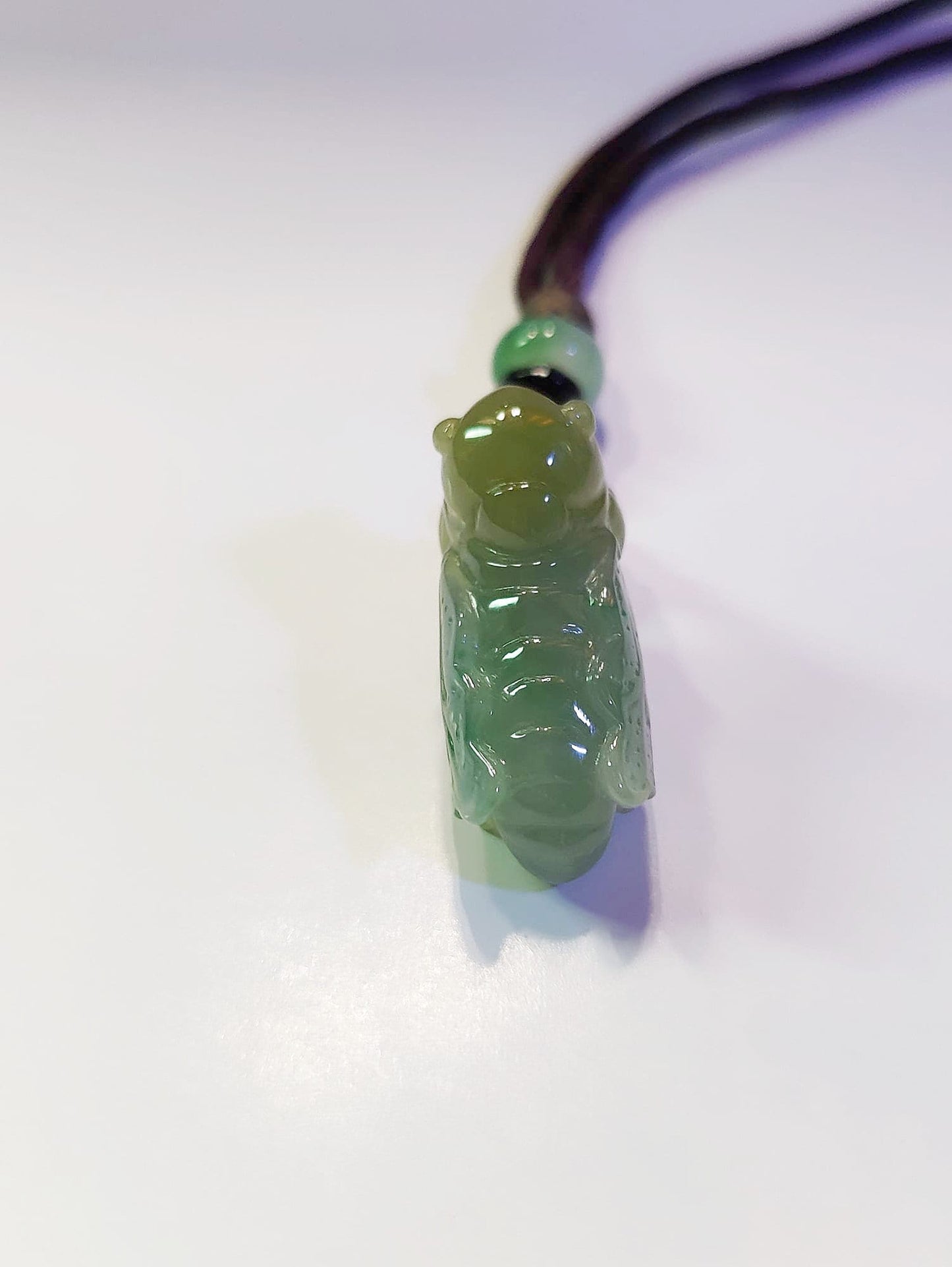 Natural Tricolor Jade Pendant - Hand Carved Cicada Charm with Icy Green Yellow White Jade