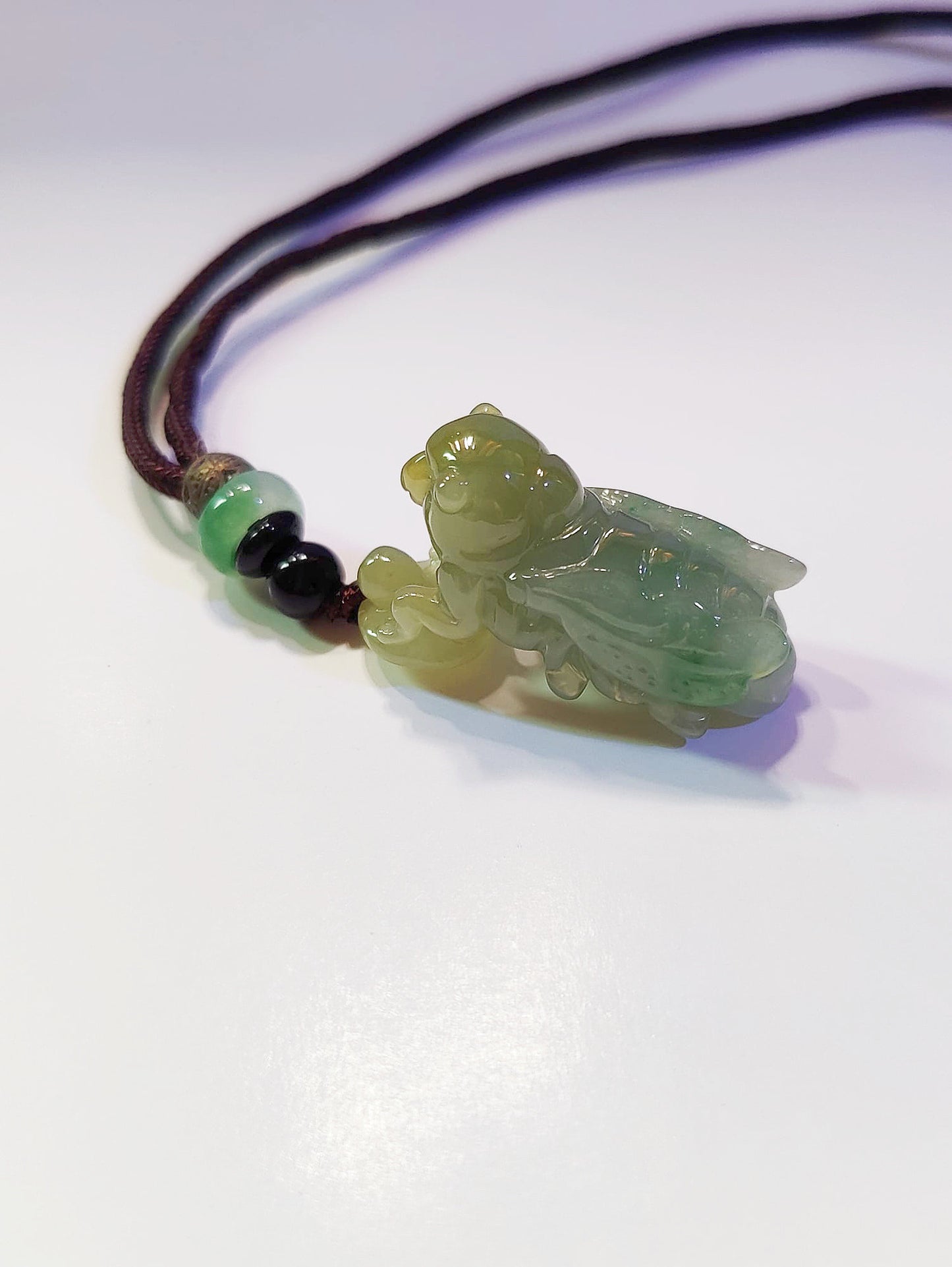 Natural Tricolor Jade Pendant - Hand Carved Cicada Charm with Icy Green Yellow White Jade