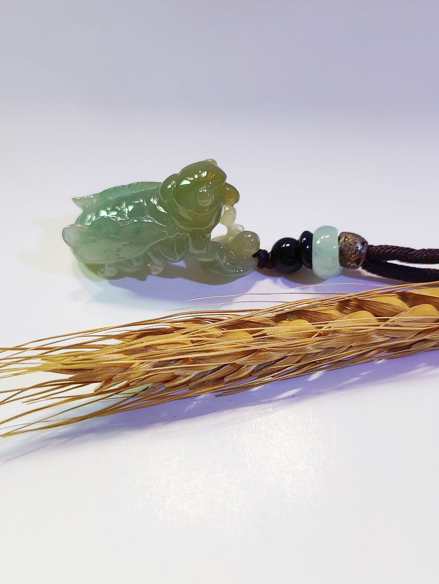 Natural Tricolor Jade Pendant - Hand Carved Cicada Charm with Icy Green Yellow White Jade