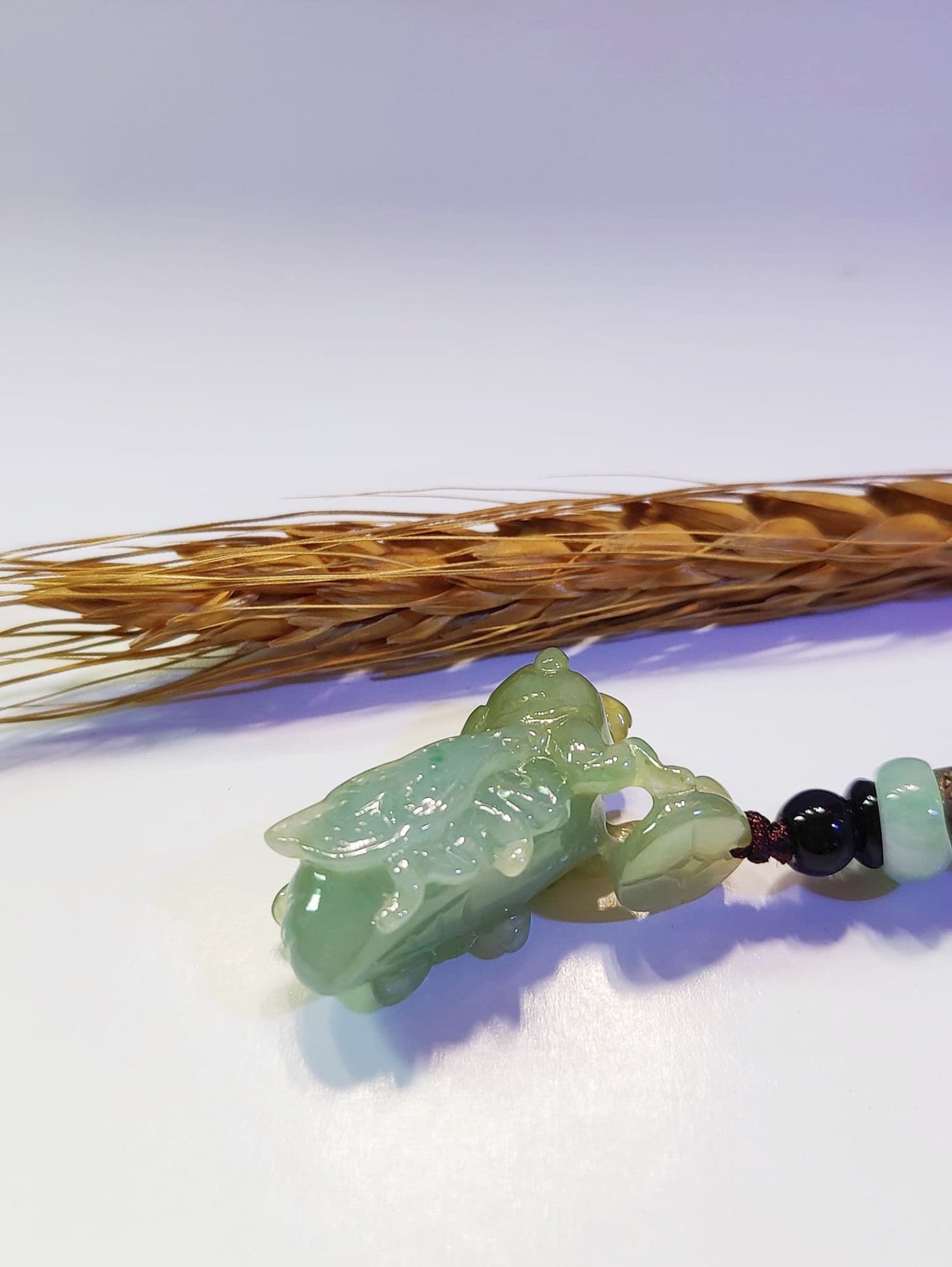 Natural Tricolor Jade Pendant - Hand Carved Cicada Charm with Icy Green Yellow White Jade